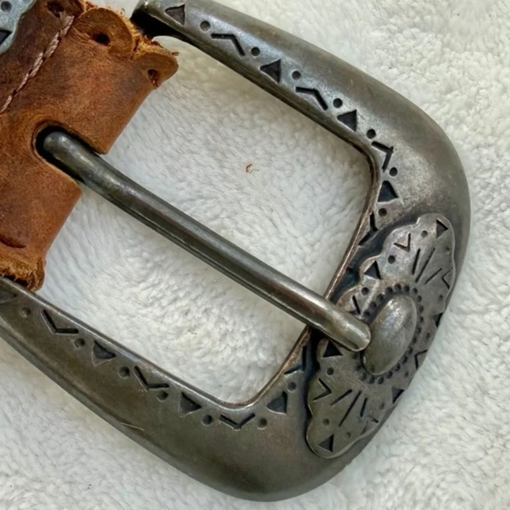Leatherock Brown Suede Leather Belt Decorative Antique Silver Toned Buckle